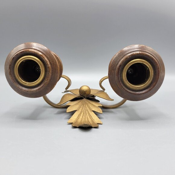 Vintage Homco Home Interiors Wall Sconce Candle Holder Gold Painted Metal Wood - Picture 6 of 9